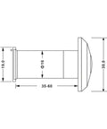 Diagram of Solid Brass Door Peephole Viewer with 200-degree wide angle, showing dimensions for 1 3/8 to 2 1/6 inch doors