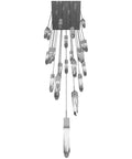 25-Light Chrome Crystal Flush Mount Chandelier With Steel Construction And GU-10 Bulbs showing crystal pendants and mounting plate.