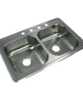 Double Basin Stainless Steel Kitchen Sink Drop In With Four Pre Drilled Faucet Holes 33 Inch Wide 7 Inch Deep Top View