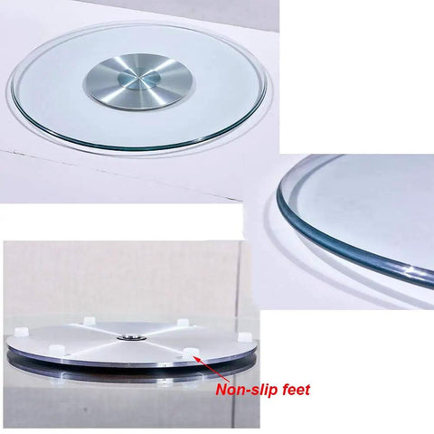 Rotating Lazy Susan Turntable With Glass Top And Silent Bearing showing non-slip feet for stability