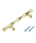 Bamboo Shape Zinc Alloy Drawer Pulls In Brushed Gold Finish 4.96 Inch Length 3 Inch Center To Center Hole Distance with screws