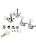 Five Piece Banjo Tuning Pegs Set With Semiclosed Machine Heads Chrome And White Finish Includes Bushings And Mounting Screws