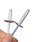 Close-up of Heavy Duty Aluminum Blind Rivets Set 60 Pc 25mm Large Flange Pop Rivets held in hand, ideal for metal projects.