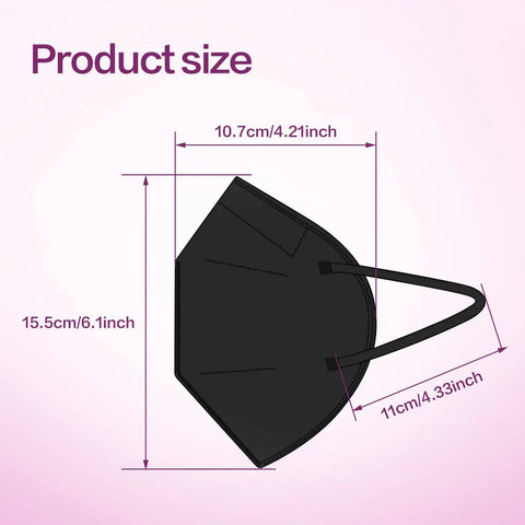 KN95 Face Mask 50 Pack Disposable Respirator Masks With 5 Layer Design For High Filtration And Comfy All Day Wear size diagram