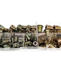 Vibrant Assortment Of Zinc Plated M5 And M8 Hex Socket Furniture Inserts With Durable Color Coding In Compact Case, 75 pieces in a clear storage box.