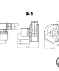 Technical drawing of D Three Inline Draft Inducer Fan For Vertical Vent Systems All Fuels Solves Venting Woes