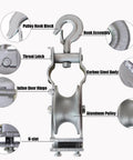 Heavy Duty Cable Pulley Set With Cast Aluminum Wheel For Smooth Cable Feeding, Wear Resistant, Dual Fixing Methods, 2 Inch Wide Groove