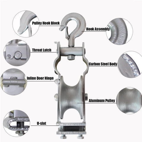 Heavy Duty Cable Pulley Set With Cast Aluminum Wheel For Smooth Cable Feeding, Wear Resistant, Dual Fixing Methods, 2 Inch Wide Groove