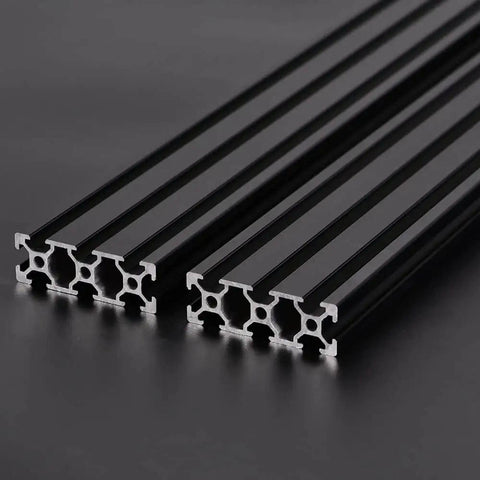 Close-up of 20 Series T Slot 2060 Aluminum Extrusion Profile 19.7 Inch Black Anodized European Standard Linear Rail For 3D Printers CNC DIY Projects 500mm
