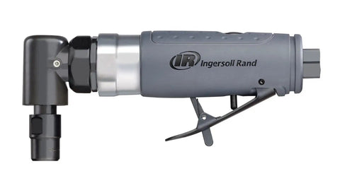 Compact Right Angle Pneumatic Die Grinder With 1/4 Inch Collet And 20000 Rpm Motor, grey angle grinder showing collet and trigger.