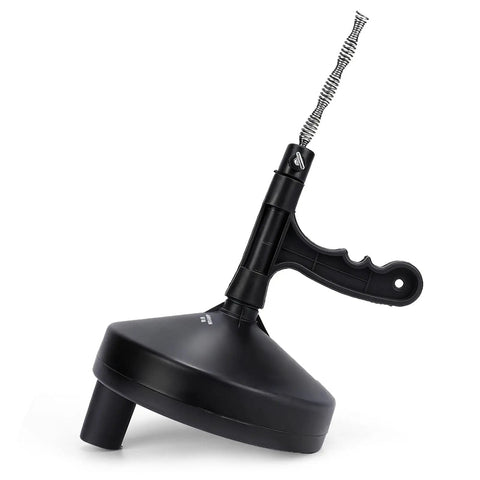 Heavy Duty 33 Foot Plumbing Snake Auger with black ergonomic handle and flexible steel coil for effective drain unclogging.