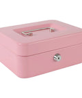 Locking Steel Cash Box With Removable Coin Tray And Key Lock Pink Medium Safe For Cash Or Tips Durable Metal Box With Easy Carry Handle