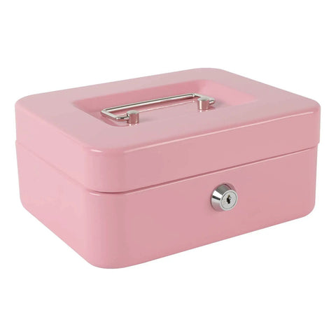Locking Steel Cash Box With Removable Coin Tray And Key Lock Pink Medium Safe For Cash Or Tips Durable Metal Box With Easy Carry Handle