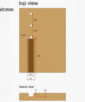 Top and lateral view diagram showing dimensions of Hella Adjustable Aluminum Tail Vise Delivers Badass Woodworking Clamping Grip.
