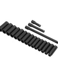 Huge 18 Piece Deep Impact Socket Set 10-24mm Hex Wrench Kit For Car Repair, Machine Maintenance Plus 3 Extension Bars And Neat Storage Box To Tackle Any Tough Job Like A Boss, black steel sockets