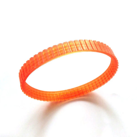 Top Shelf Planer Drive Belt Five Piece Polyurethane Build Orange Finish Tailored For Makita Power Tools Quick No Sweat Replacement Upgrade Badass Tenacity Rugged Build - close-up of one orange polyurethane belt