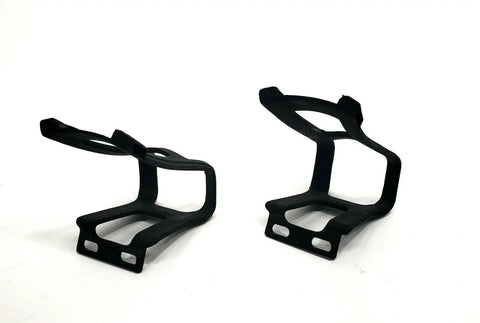 Pair of ATB Toe Clips and Straps Nylon Full Cage Toe Clips With Woven Straps for ATB and Hybrid Bikes, large size, black
