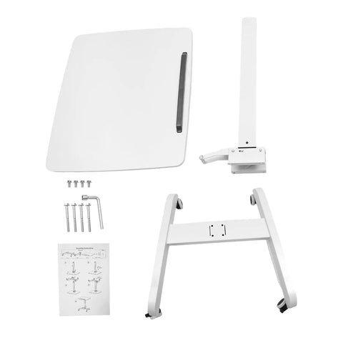 Heavy Duty Rolling Upright Desk With Adjustable Height Gas Lift And Secure Tilting Top Tray For Your Smooth Operator Home Office Or Classroom Workspace - White parts including top tray and frame.