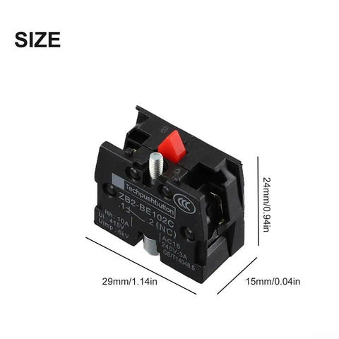 Totally No Fuss 10 Pack Push Button Switch Contact Blocks With Screw Clamp Terminals For Momentary Control Panels Normally Open And Closed Quick Hookup dimensions and design in close-up view.