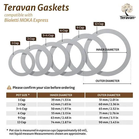 Replacement Silicone Gasket Kit For Bialetti Moka Express 12 Cup Includes Three Gaskets And Filter Plate Fits 74 mm Inner Diameter And 90 mm Outer Diameter chart