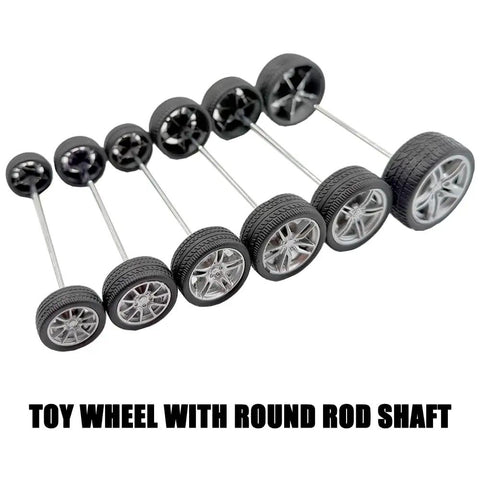 12 Piece RC Car Wheel Set With Rubber Tires And 3Mm Shafts For RC Cars Trucks Robots Boats And Helicopters Diy Model Building 48Mm Diameter 19Mm Wide Wheels And 100Mm Long Shafts displayed