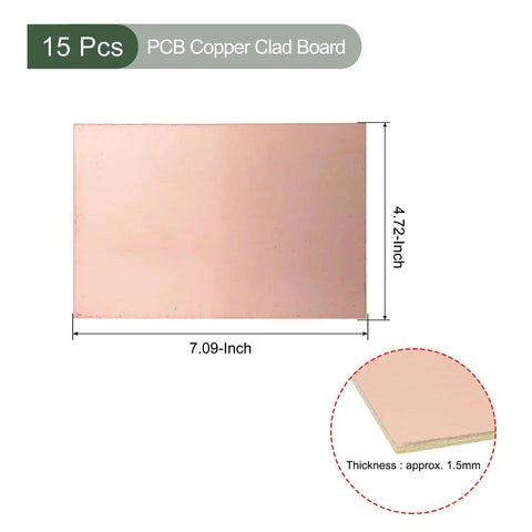15 Pcs Copper Clad PCB Boards FR4 Double-Sided Blank Circuit Boards For Electronic Hobbyists Etching And Circuit Projects 180mm X 120mm X 1.5mm Great For DIYers with dimensions labeled