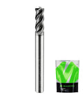 3/16 Inch Shank Carbide Square End Mill 4 Flute CNC End Mill Beefy Heavy Duty Heat Resistant For Alloy Steel Stainless Steel And Cast Iron Vibration Free Design For Smooth Milling And Precise Metalworking, shown with packaging