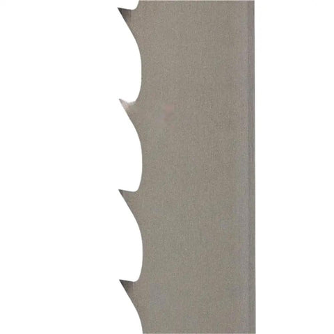 Premium M42 Bandsaw Blades 5 Pack Built Tough For Real Woodworkers Featuring A Sharp 10 Degree Hook and 1.15T Thickness side view of blade showing teeth.