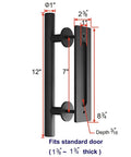 All New 12 Inch Sliding Barn Door Handle Pull And Flush Hardware Set With Flat Back Plate In Rustic Black dimensions