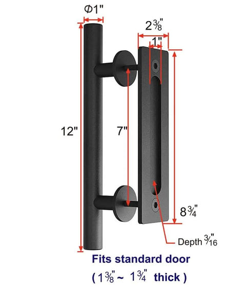All New 12 Inch Sliding Barn Door Handle Pull And Flush Hardware Set With Flat Back Plate In Rustic Black dimensions