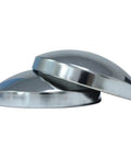 Rear Wheel Hub Cap Covers For Semi Trucks 8 Inch Dome Style Beefy Chrome Finish 4 Pack With 8 Inch Outer Diameter And Three Point Five Inch Height Fits Eight And A Half Inch Axle With Five Eighth Inch Inner Studs Compatible With Kenworth Peterbilt, two stacked chrome caps