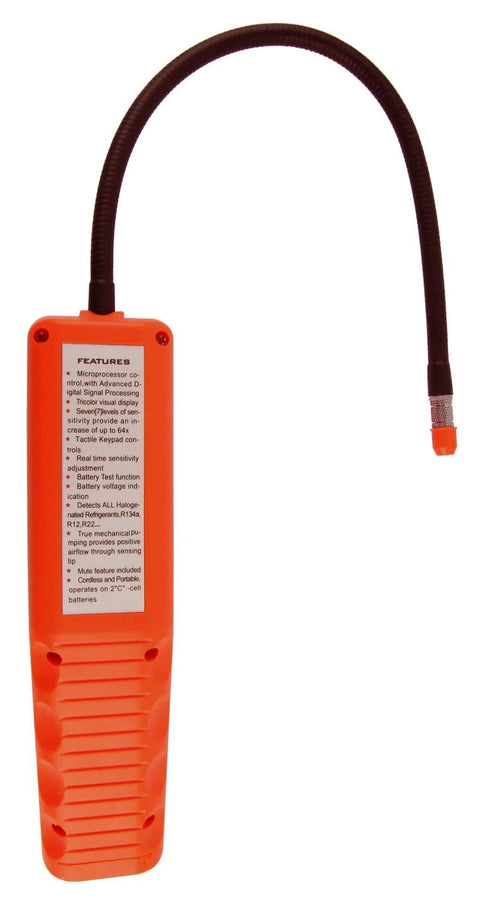 Elitech CPU-1G HVAC leak detector handheld with orange body and flexible black gooseneck probe