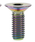 Pro Grade Kickass Titanium Bolt Set Five Piece M6 X 25 mm Flat Countersunk Head Allen Key Rainbow Coated showing five colorful bolts.