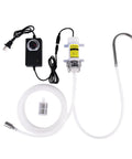 Compact Electric Water Transfer Pump Comes With 110V Cord And Slick Food Grade Tubing For No Sweat Liquid Moving Adjustable Speed Controls Delivers Up To 2 Liters Per Minute Straight Up Easy Hookup For Tank Draining with hose and power adapter.