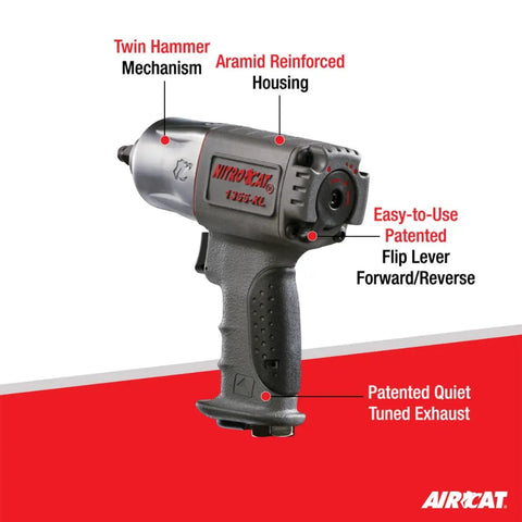 1355-XL 3/8-Inch Composite Air Impact Wrench With Twin Hammer Power, 500 Ft-Lb Max Torque And 700 Ft-Lb Loosening Torque