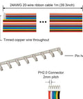 PH 2.0 Wire Kit With Pin Headers And Ribbon Cable, 2.0mm Pitch, 1m 20-wire ribbon, detailed view of pin header and connector