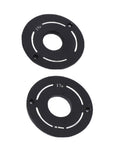 Interchangeable base rings for Industrial Grade Aluminum Router Lift System featuring fine micro adjustment controls.