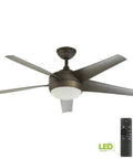 Refurbished Ceiling Light Fixture With LED High Efficiency Design featuring five blades and remote control, oil-rubbed bronze finish.