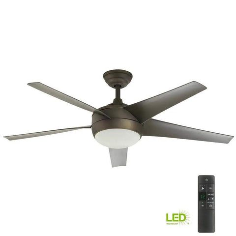 Refurbished Ceiling Light Fixture With LED High Efficiency Design featuring five blades and remote control, oil-rubbed bronze finish.