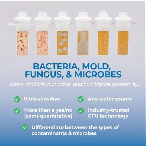 Image of Top Notch Drinking Water Test Kit No Sweat Diy Snap Checks showing vials testing for bacteria, mold, and microbes.
