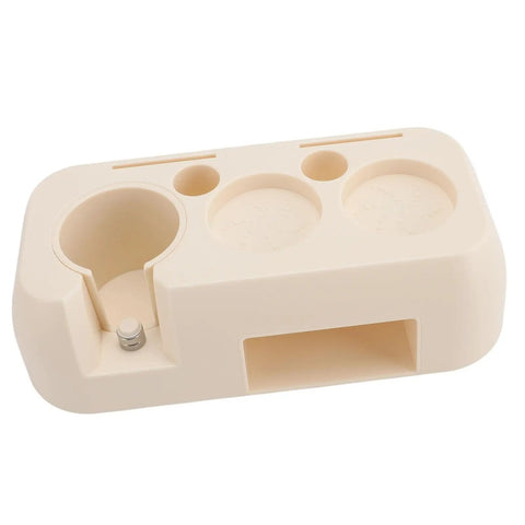 Heavy Duty Abs Coffee Tamper Station Built Tough For The Daily Grind Ergonomic Portafilter Holder and Tamping Stand in beige.