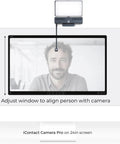 Total Game Changer 4K Eye Contact Webcam Featuring Retractable Arm and Integrated Glow Panel mounted on 24in screen.