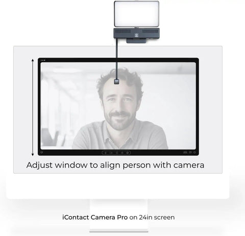 Total Game Changer 4K Eye Contact Webcam Featuring Retractable Arm and Integrated Glow Panel mounted on 24in screen.