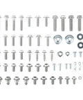 60 Piece European Trail Motorcycle Bolt Kit with Metric Bolts Nuts Cotter Pins and Washers for Late Model Motocross and Off Road KTM Husaberg Bikes Trail Ready and On The Go displayed on white.