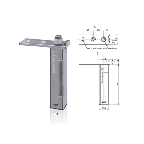 Stainless Steel 304 Refrigerator and Freezer Door Hinge with Auto Rebound Cam Rise Design for self-closing, dimensions shown