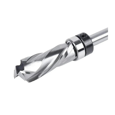 Top Quality Compression Flush Trim Router Bit 1/4 Inch Shank Made With Durable Tungsten Carbide For Cutting MDF, Plywood, And Hardwoods With Smooth Edges Perfect For Sign Carving Projects In Your Workshop showing the cutting edge and spiral design.