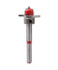 Pocket hole drill jig with red adjustment knob and steel shaft for cabinet door installation