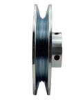 Side view of Heavy Duty Built Tough 5 Inch V Belt Pulley With Seven Eighths Inch Bore One Groove For A B 5L 4L V Belts Carbon Steel Motor Pulley