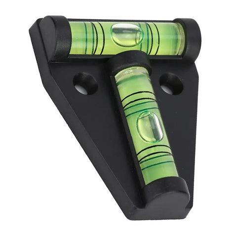 Ycauty T Level Bubble Spirit Level with Installation Hole Measuring (Black) showing clear bubbles on a black triangular base.