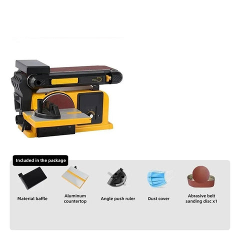 Badass Two In One Desktop Belt Sander And Disc Grinder Combo for woodworking, features aluminum parts and multiple accessories.